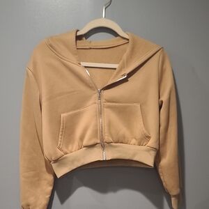 SHEIN Camel Women's Cropped Hoodie Jacket